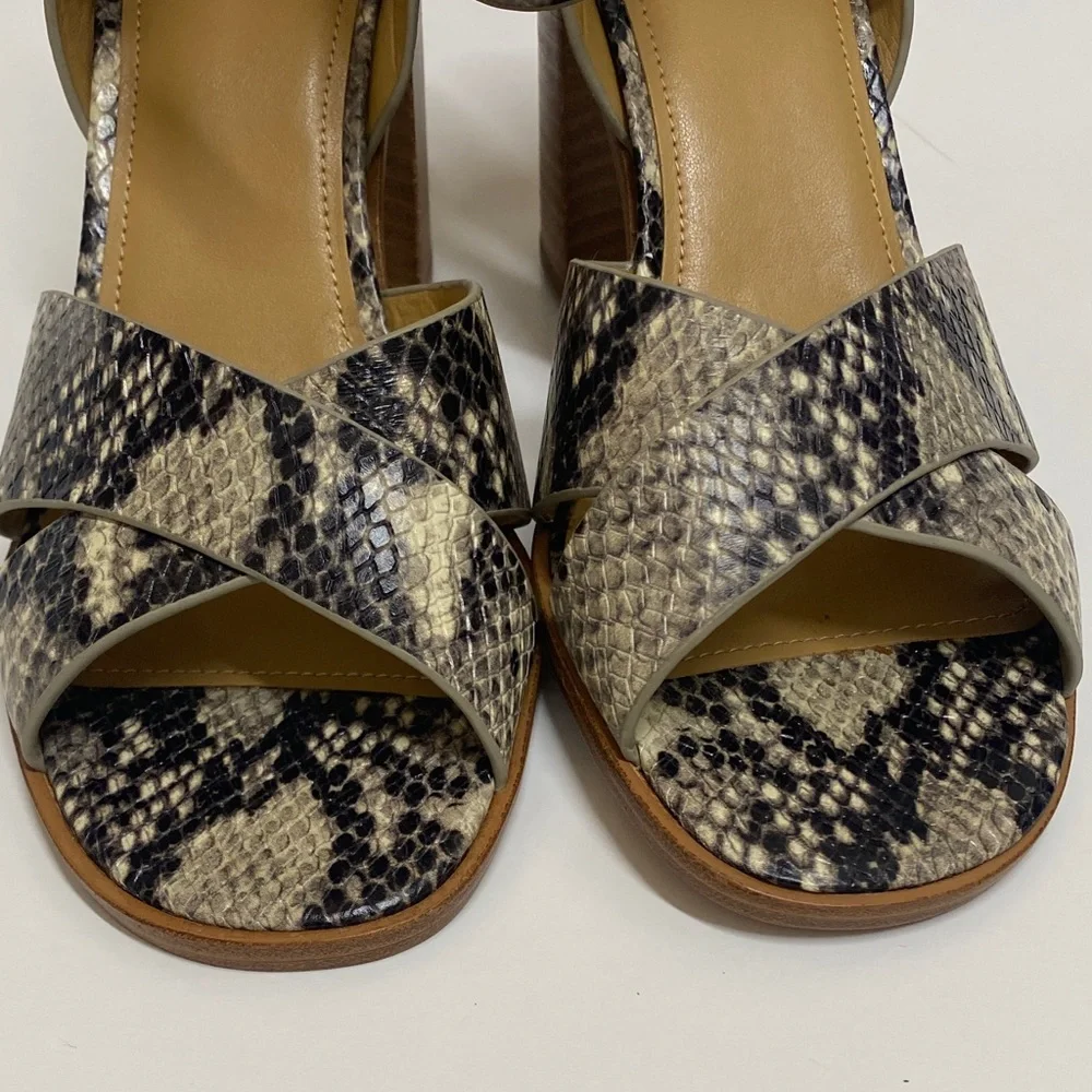 Marc Fisher LTD Orla Snake Print Sandals with Stacked Heel Size 8M